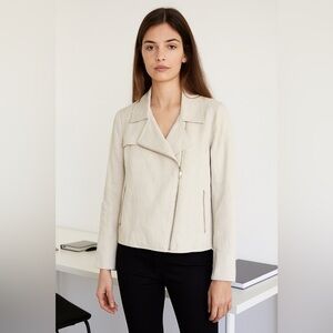 Ann Taylor Linen Blend Cream Moto Jacket - size 10!